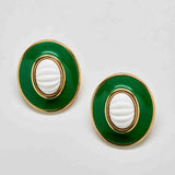 Vintage Monet Green Enamel Clip-On Earrings
