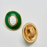 Vintage Monet Green Enamel Clip-On Earrings