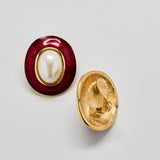 Vintage Monet Burgundy Enamel & Pearl Clip-On Earrings - Admiral Row