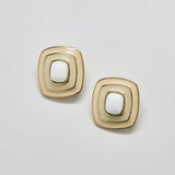 Vintage Trifari Geometric Gold, Cream and White Enamel Earrings - Admiral Row