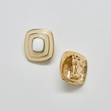 Vintage Trifari Geometric Gold, Cream and White Enamel Earrings - Admiral Row