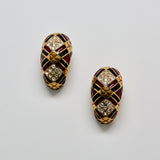 Vintage Harlequin Enamel & Crystal Clip-On Earrings - Admiral Row