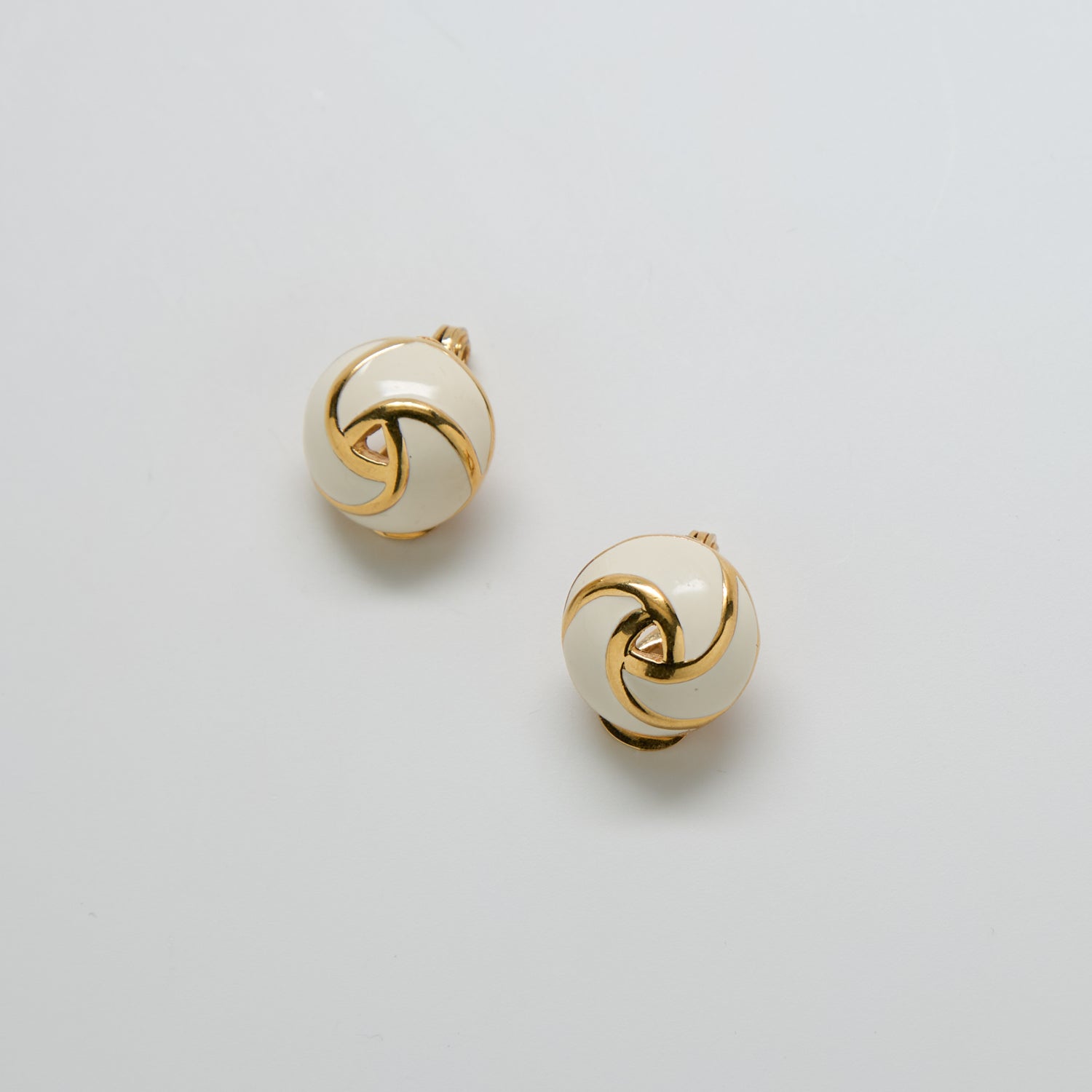 Vintage Gold and White Swirl Stud Earrings