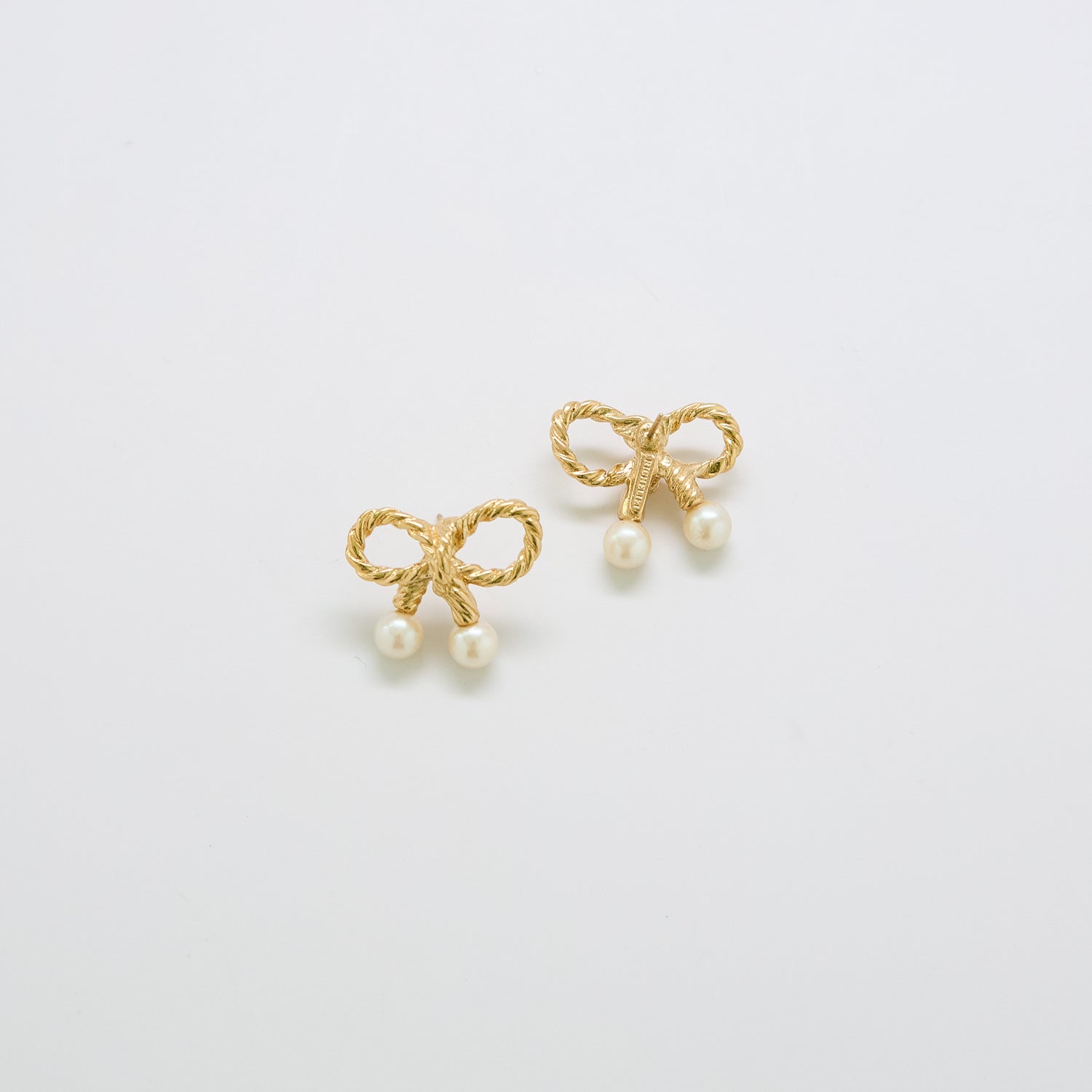 Vintage Richelieu Gold & Pearl Bow Earrings