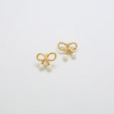 Vintage Richelieu Gold & Pearl Bow Earrings