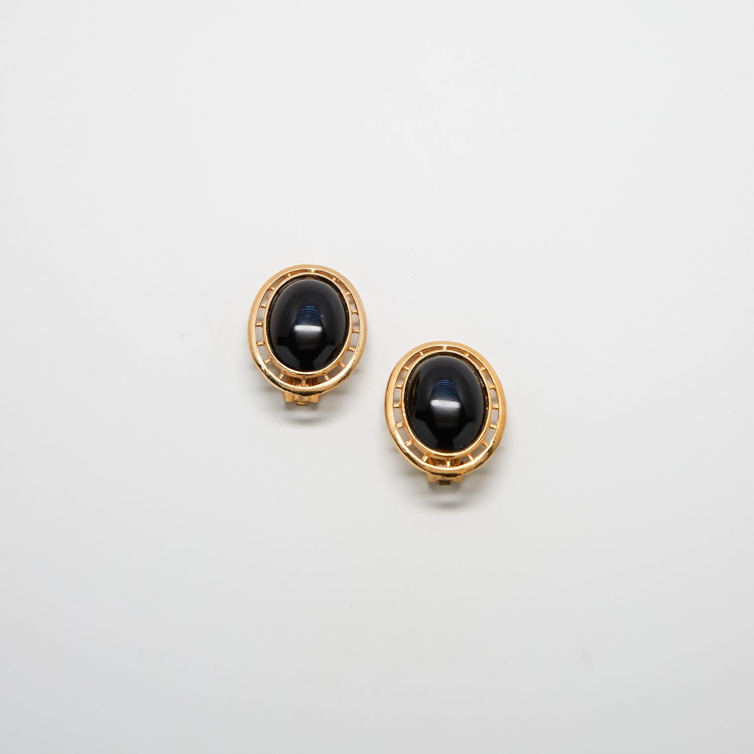 Vintage Black and Gold Geo Cameo Earrings