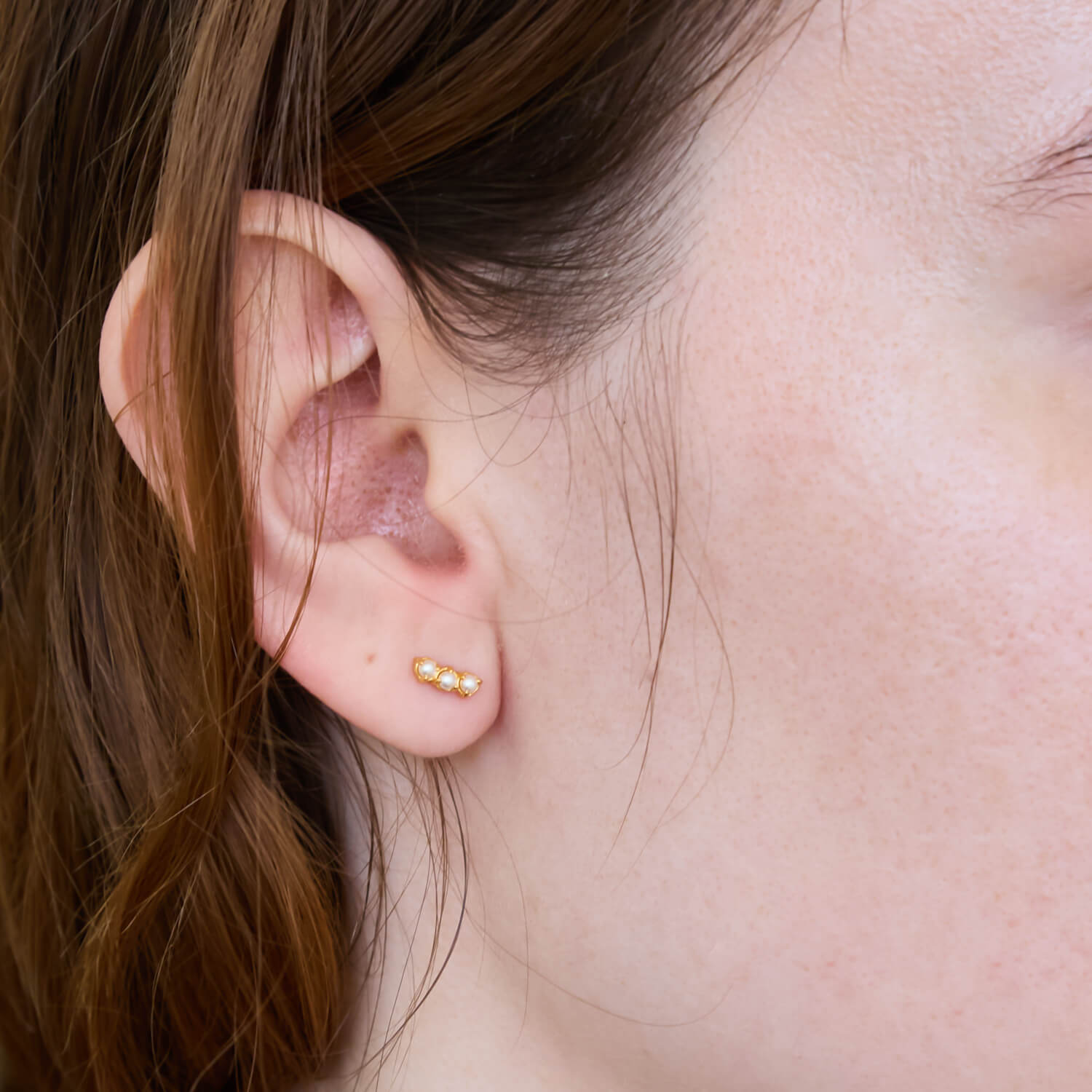 Gold Pearl Bar Earrings
