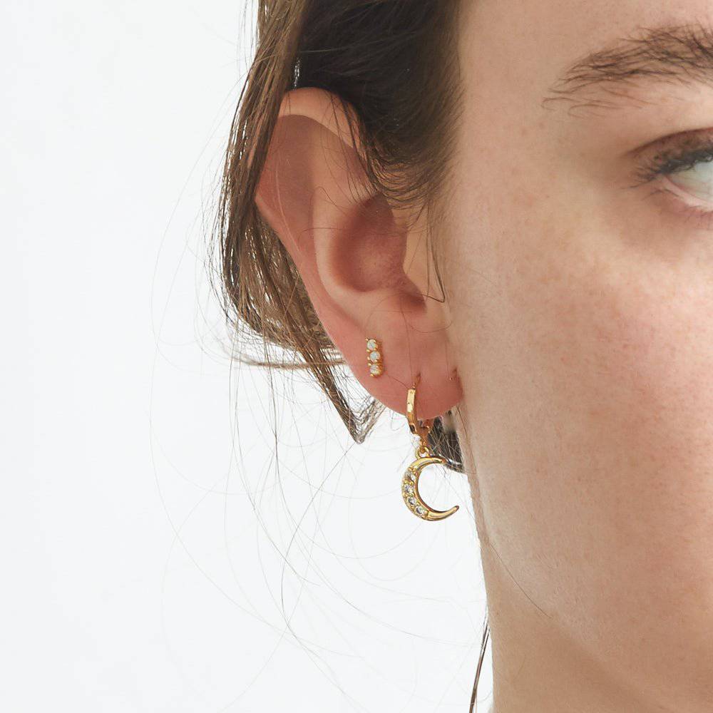 CZ Crescent Moon Huggie Earrings - Admiral Row