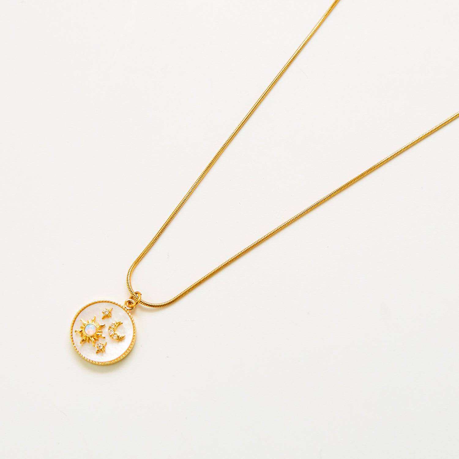 Gold Opal Sun Moon Medallion Necklace - Main Image