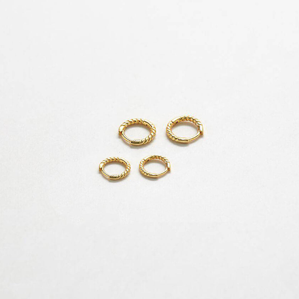 Mini 6mm + 8mm Gold Rope Twist Huggies Earrings
