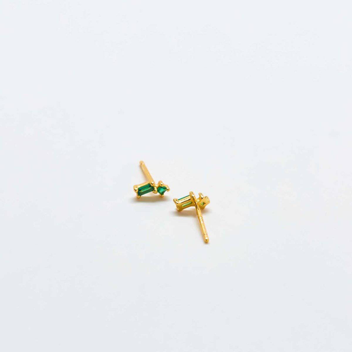 Green Geo Baguette Gold Studs - Admiral Row