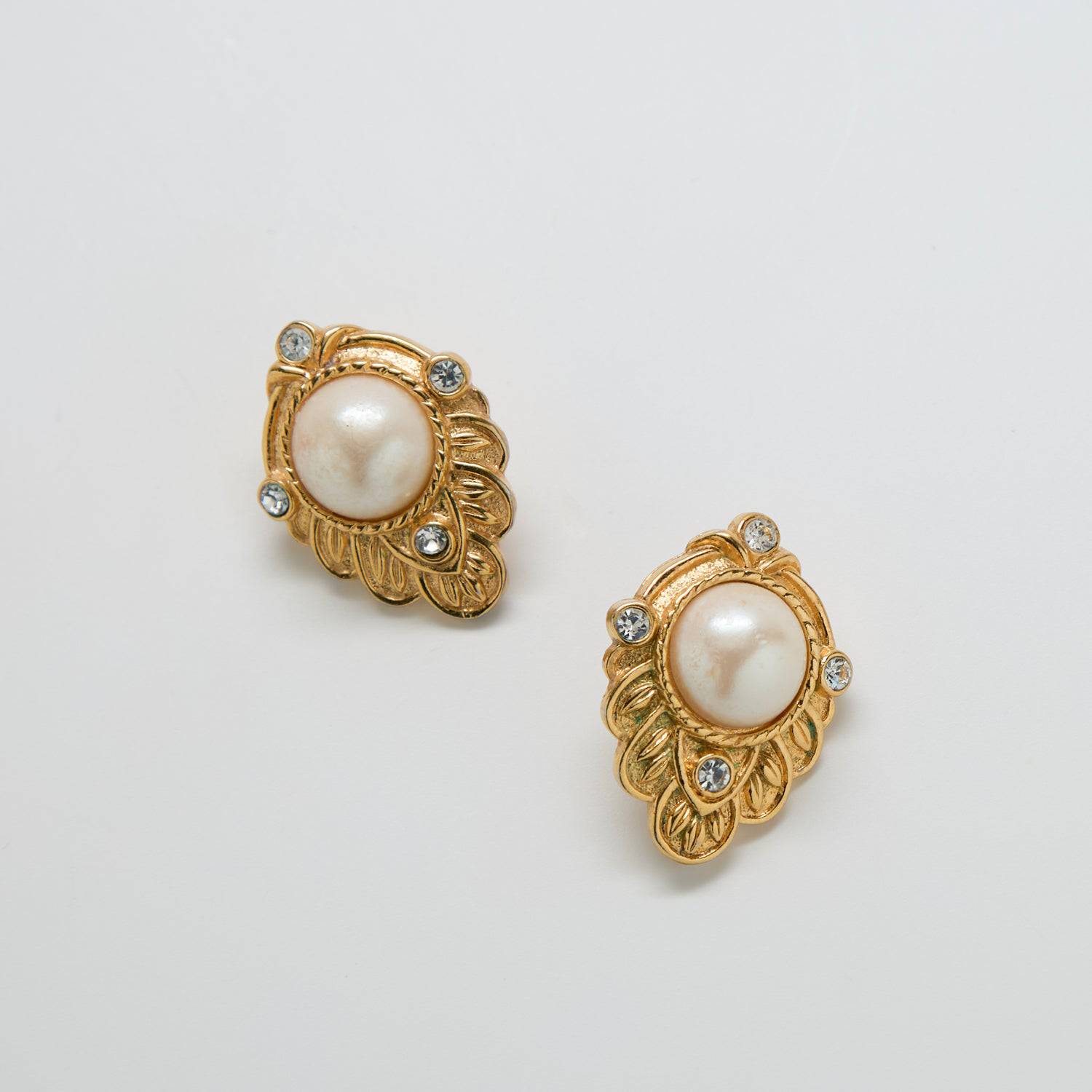 Vintage Avon Gold, CZ and Pearl Earrings Admiral Row