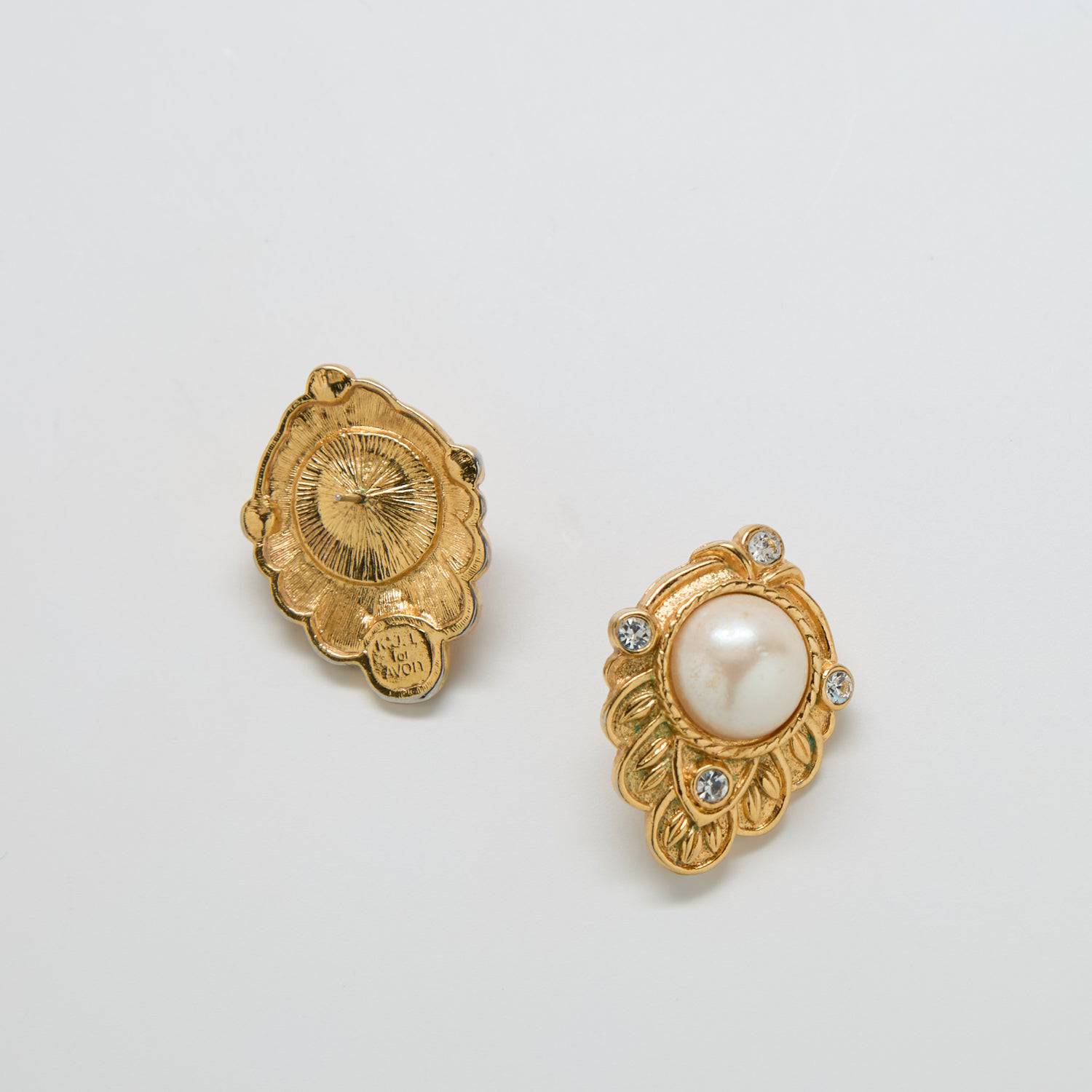 Vintage Avon Gold, CZ and Pearl Earrings - Admiral Row