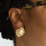 Vintage Avon Gold, CZ and Pearl Earrings - Admiral Row