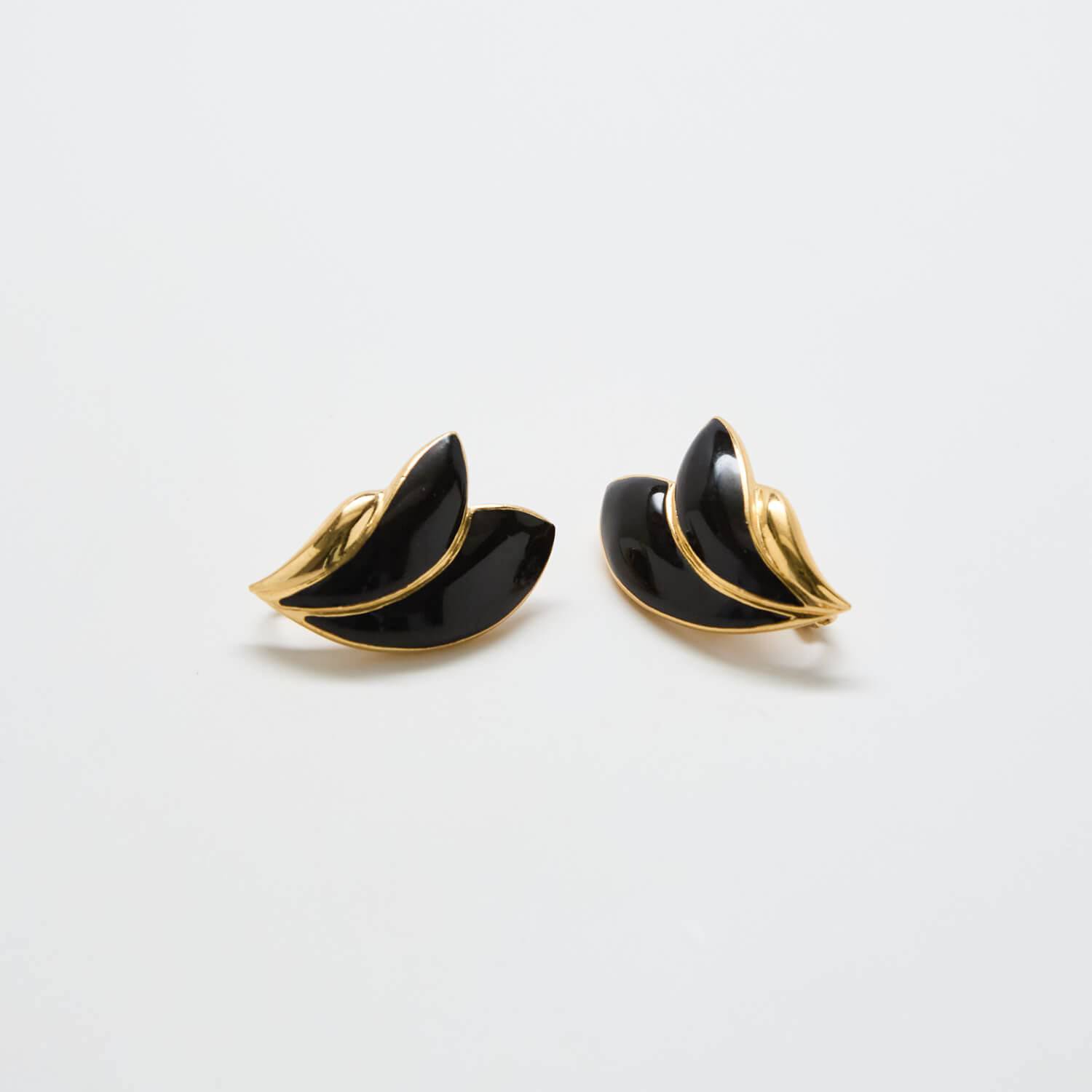 Vintage Black and Gold Flourish Trifari Earrings - Admiral Row