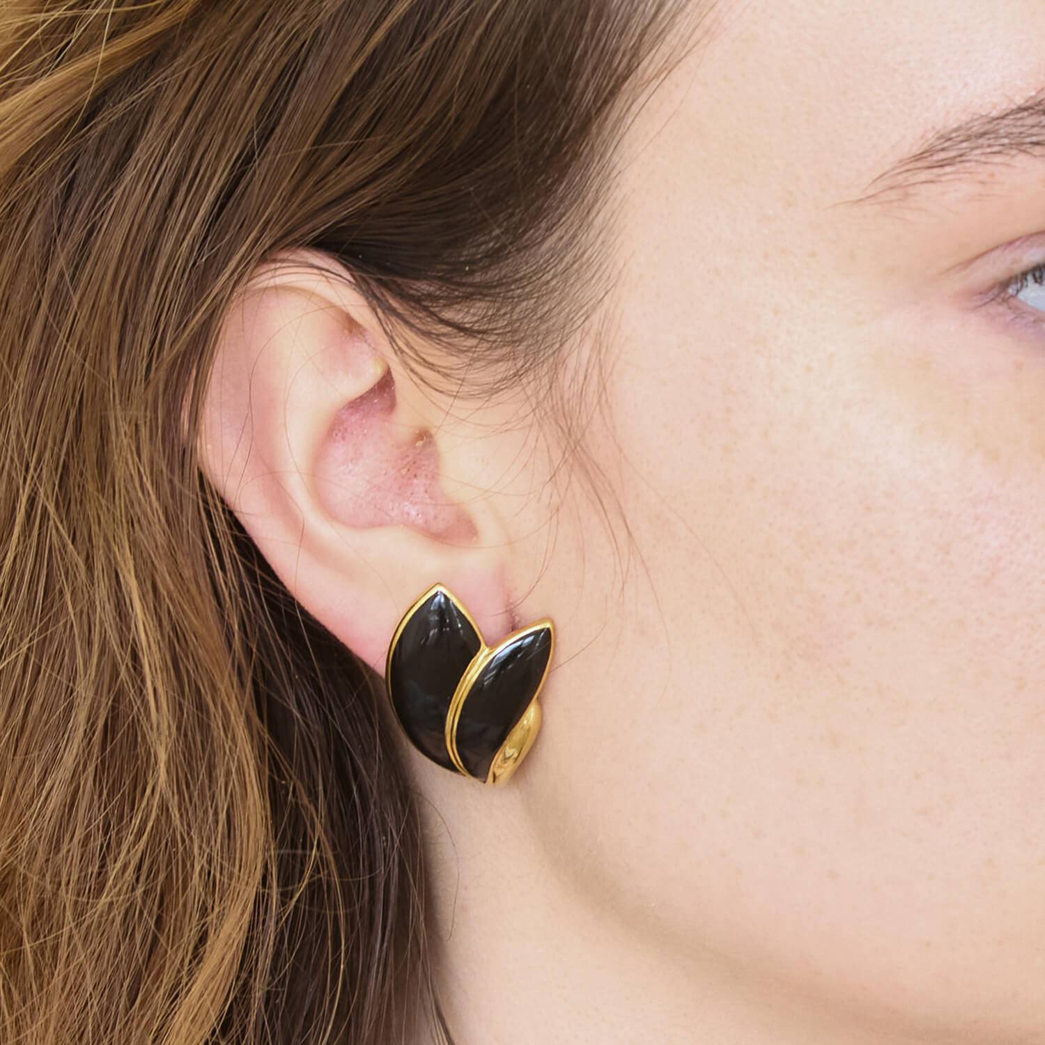 Vintage Black and Gold Flourish Trifari Earrings - Admiral Row