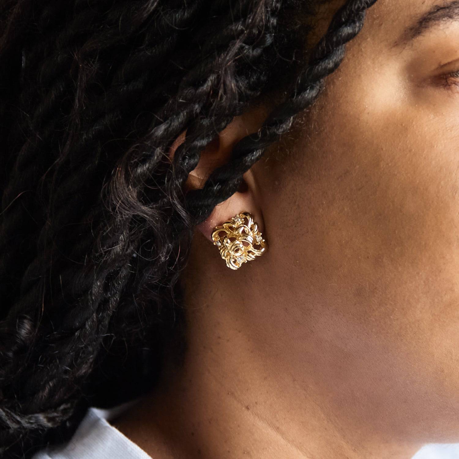 Vintage Gold & CZ Flourish Earrings - Admiral Row