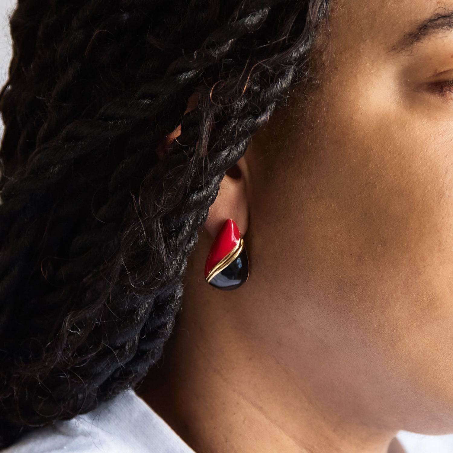 Vintage Gold Red and Black Teardrop Earrings - Admiral Row