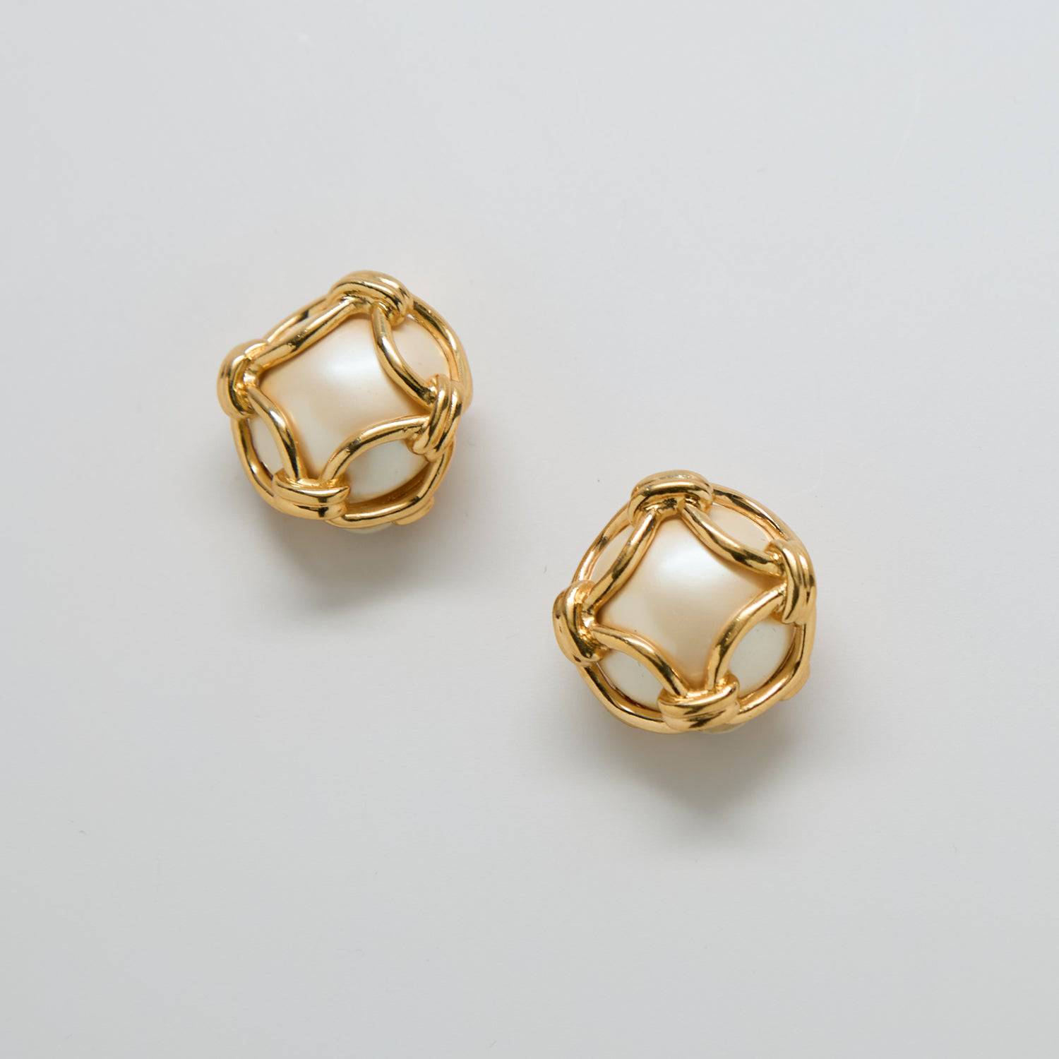 Vintage Joan Rivers Round Gold and White Earrings - Admiral Row