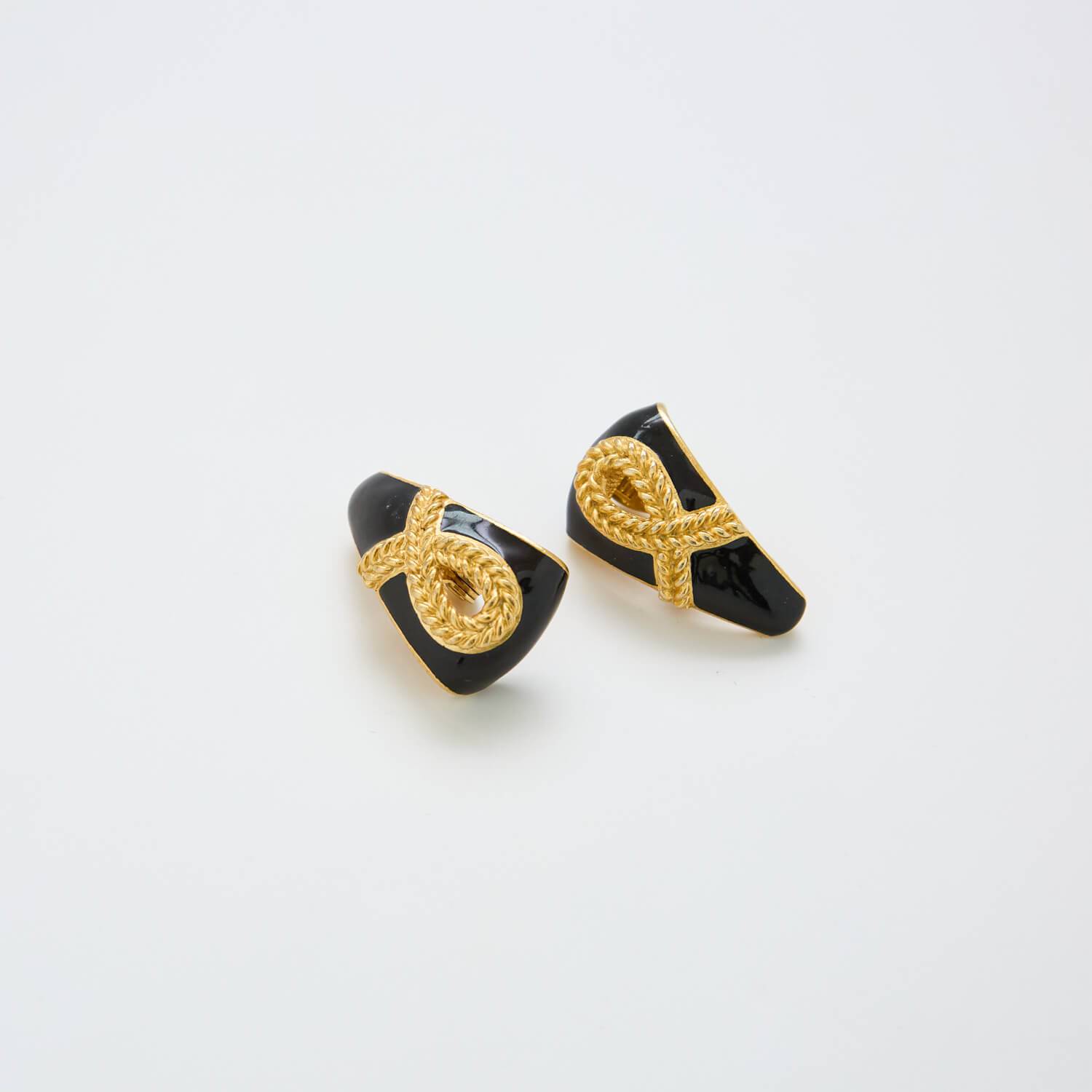 Vintage Monet Gold & Black Half Hoop Earrings - Admiral Row