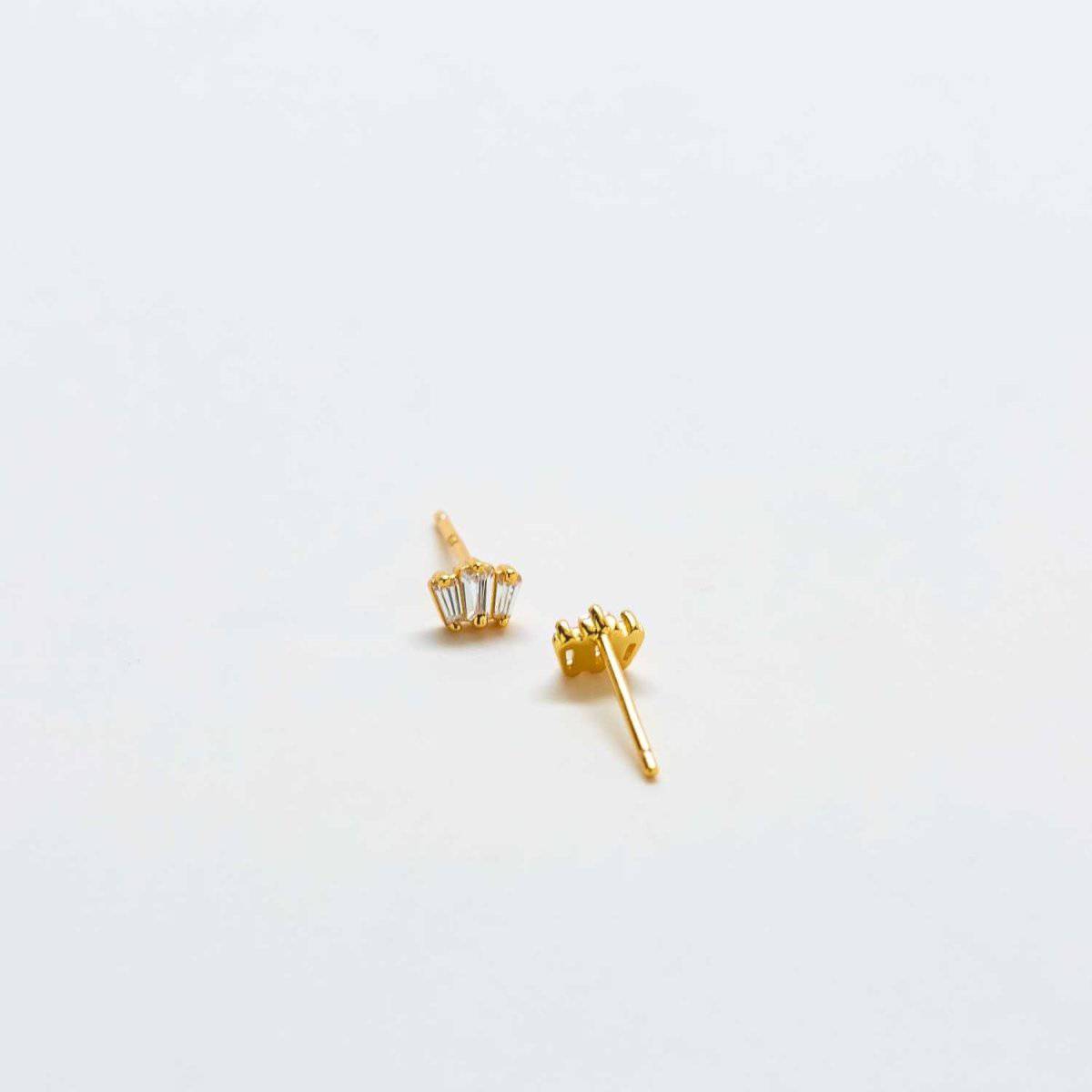 White Trio Baguette Gold Studs - Admiral Row