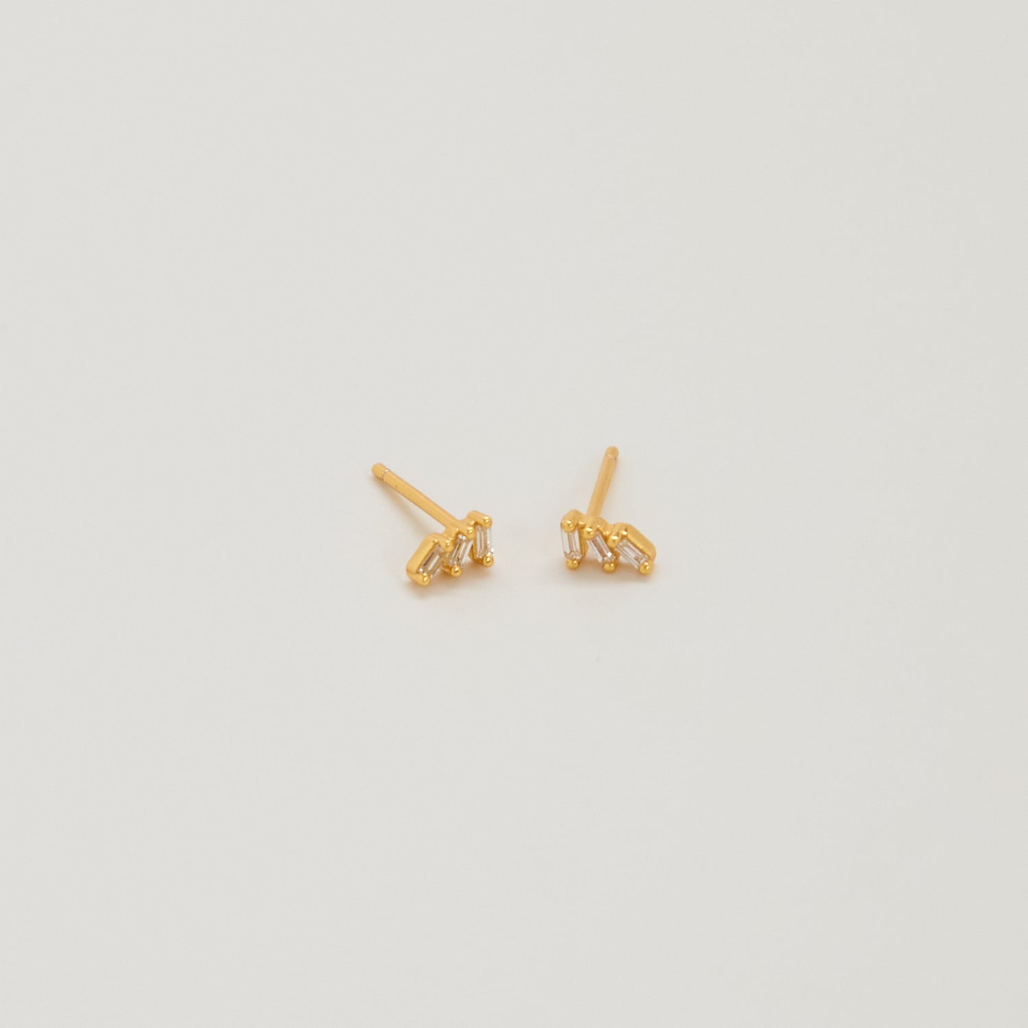 White Triple Baguette Gold Studs - Admiral Row