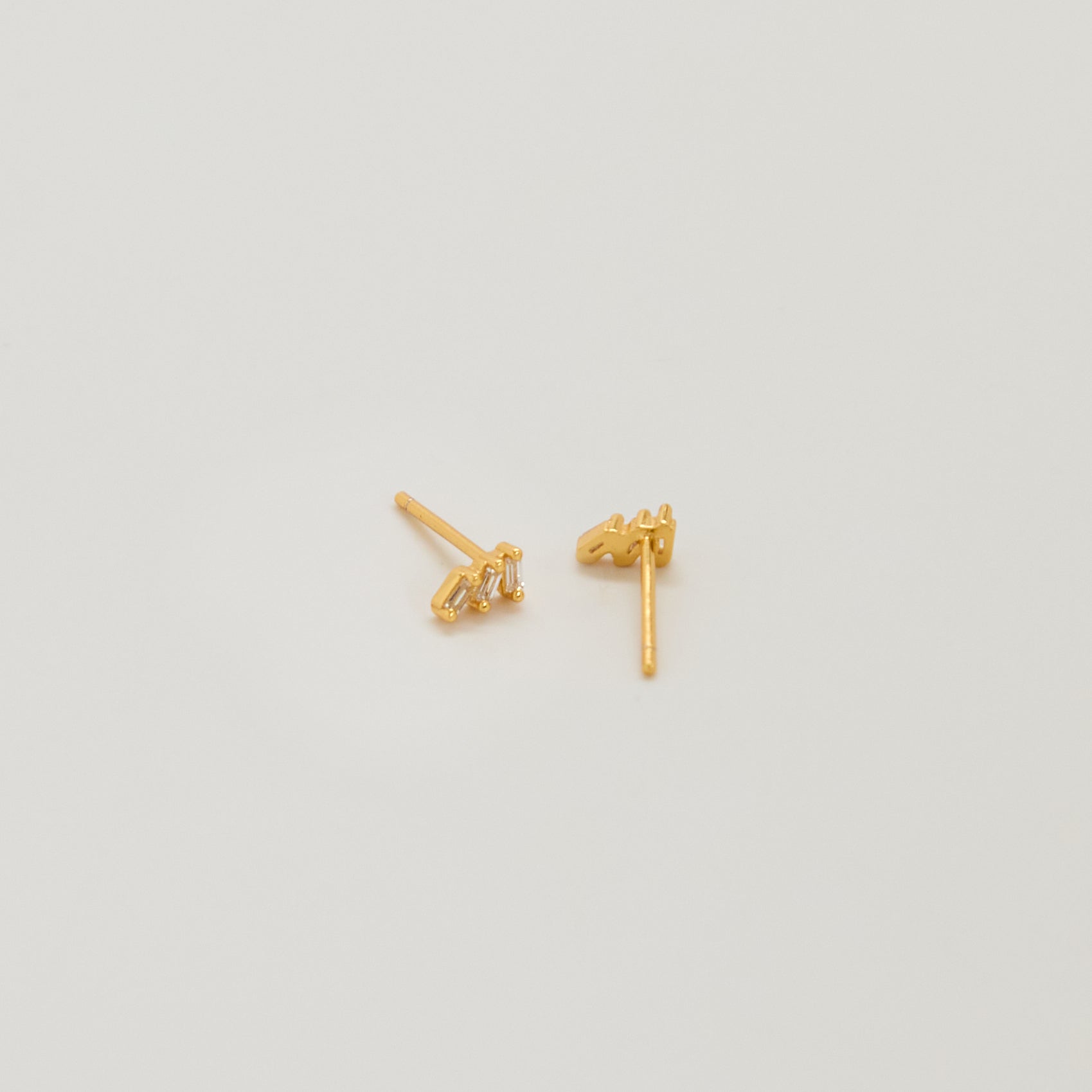 White Triple Baguette Gold Studs - Admiral Row