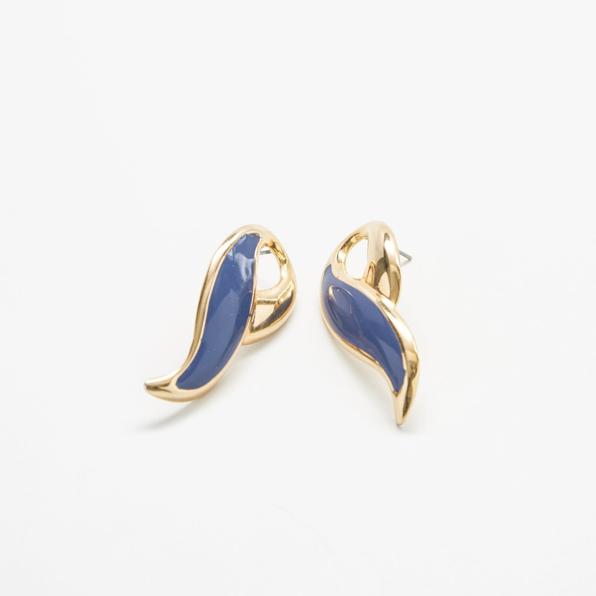 Vintage Blue Enamel Swoop Earrings - Admiral Row