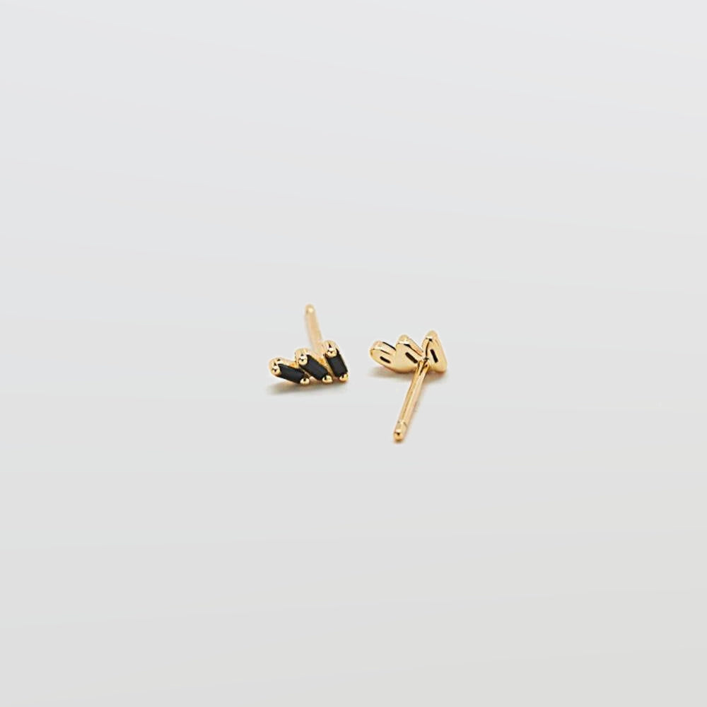 Black Triple Baguette Gold Studs - Admiral Row