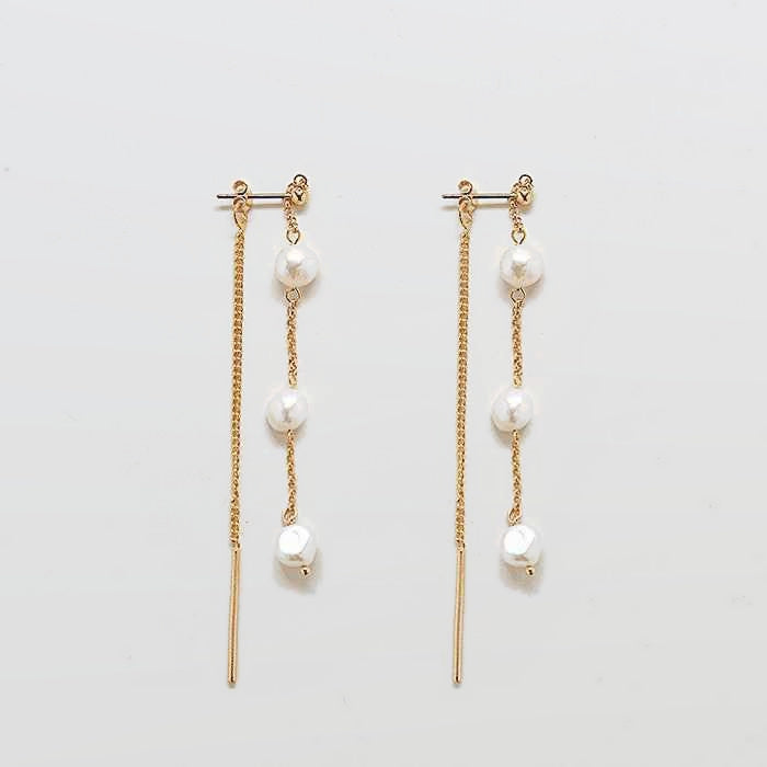 Gold Pearl Chain Drop Earrings - Admiral Row