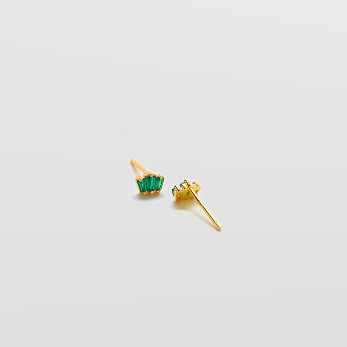 Green Trio Baguette Gold Studs - Admiral Row