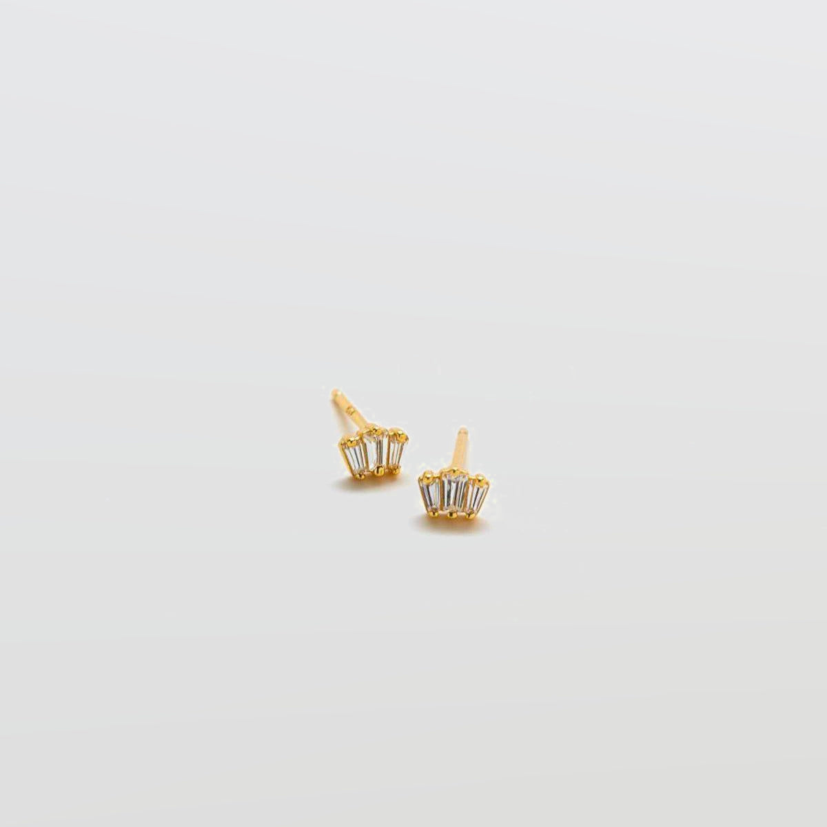 White Trio Baguette Gold Studs - Admiral Row