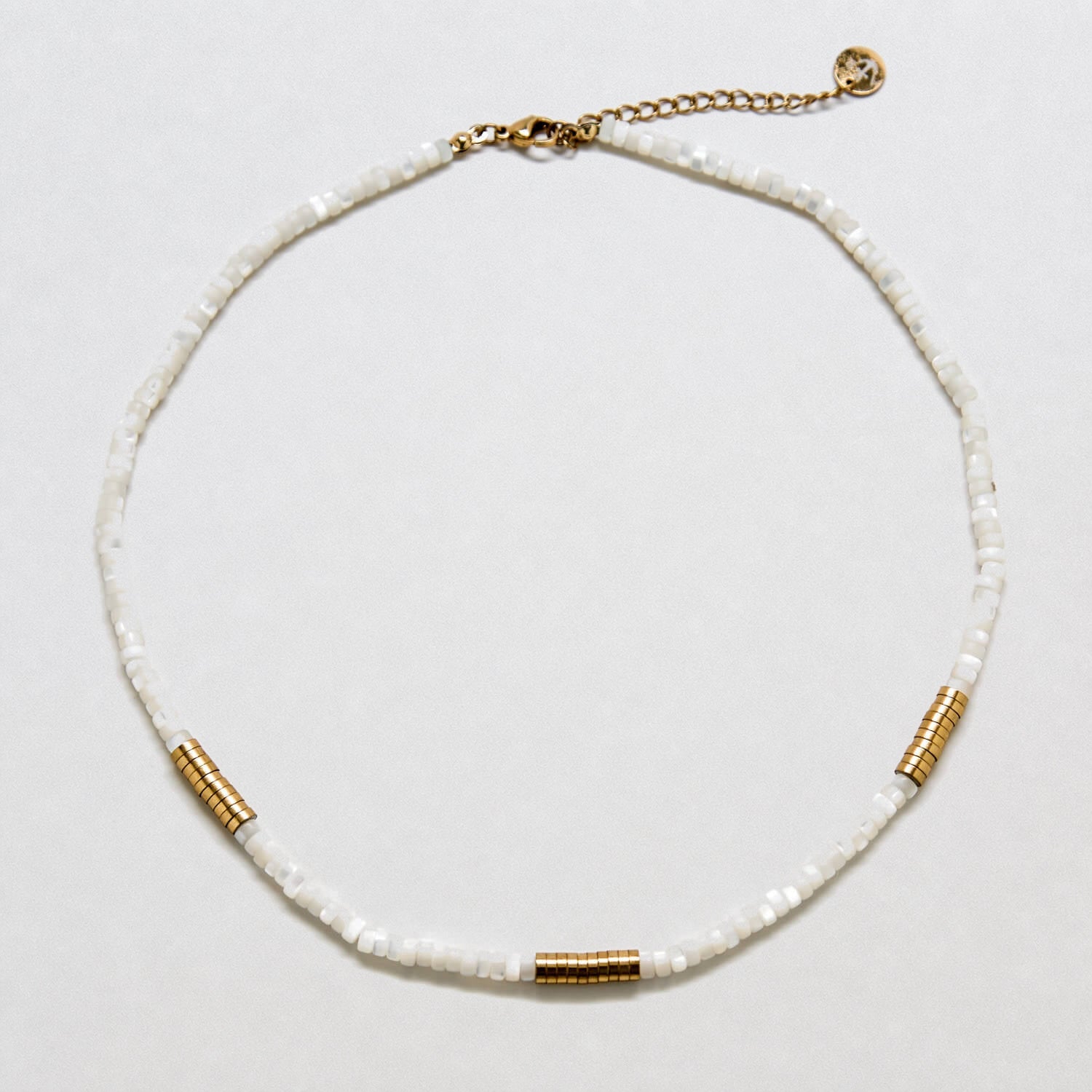 Beaded Mother of Pearl and Gold Necklace - Admiral Row