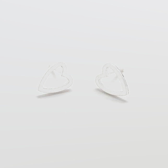 Silver Heart Outline Stud Earrings - Imperfect - Admiral Row