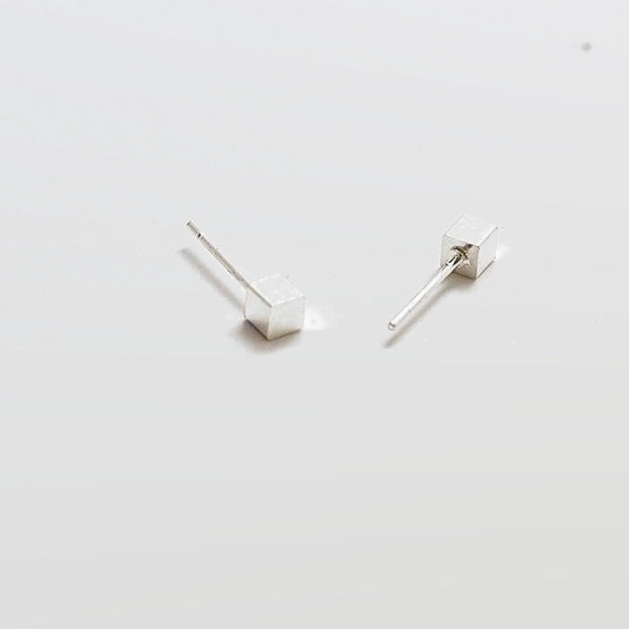 Tiny Silver Cube Square Earrings - Imperfect - Admiral Row