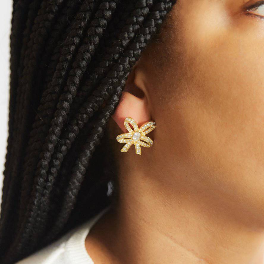 Vintage Pavé Gold Bow Earrings - Admiral Row