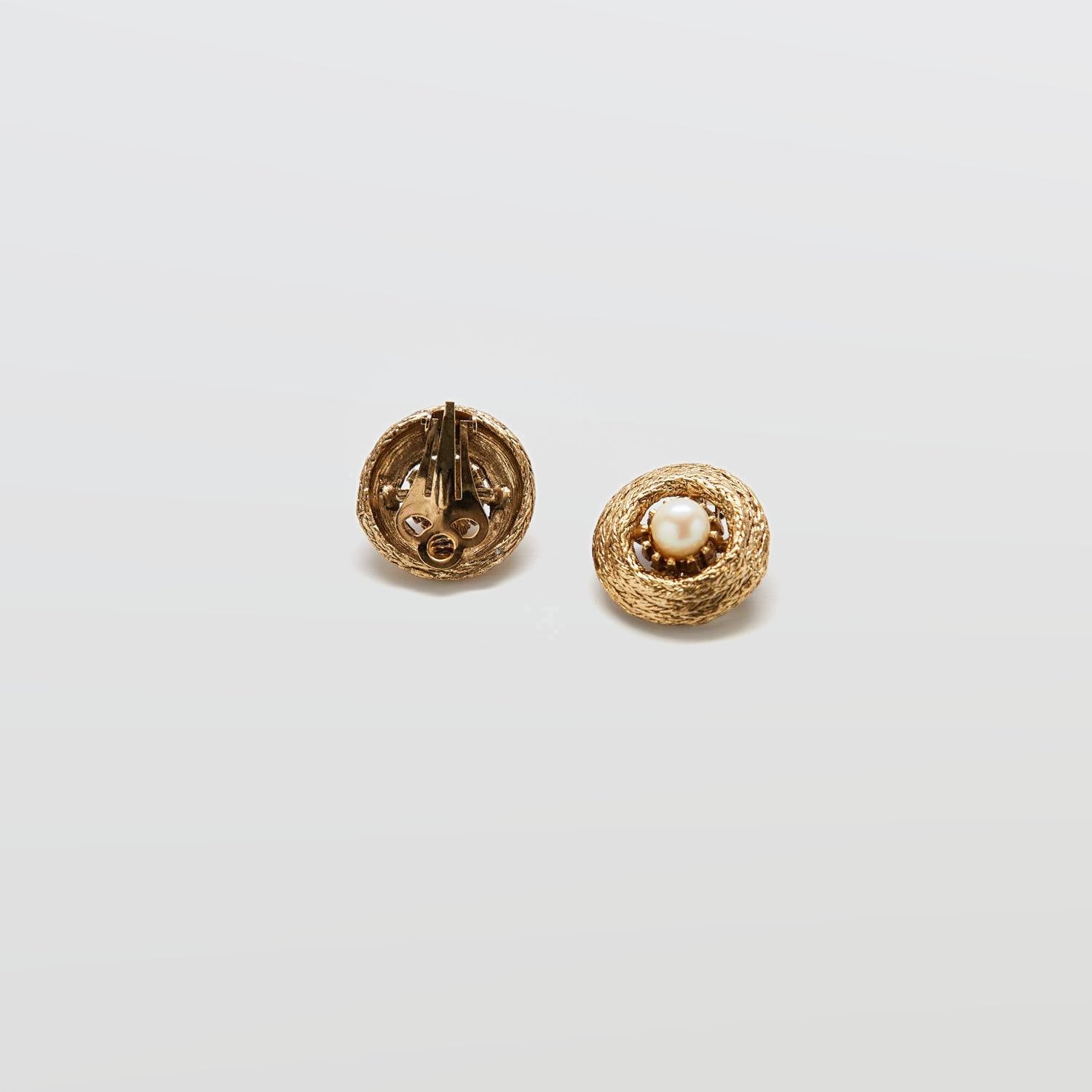 Vintage Gold and Pearl Textured Clip-on Earrings - Admiral Row