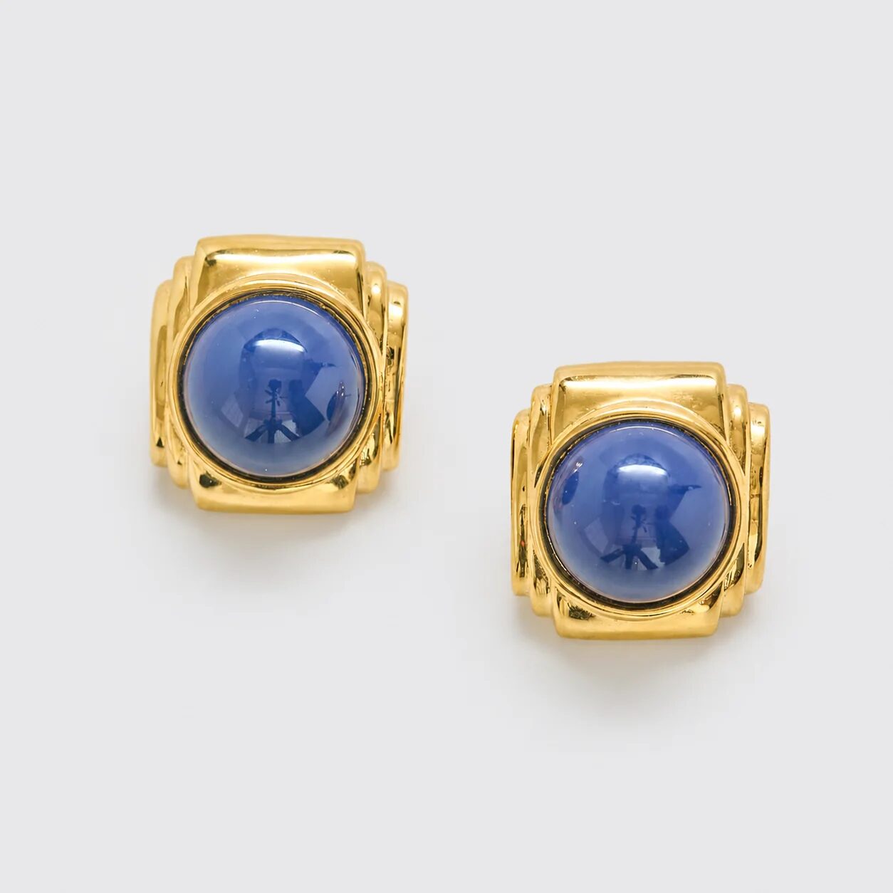 Vintage Blue Cabochon Statement Earrings