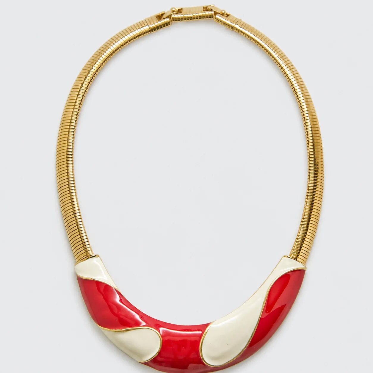 Vintage Monet Red and Ivory Enamel Collar Necklace