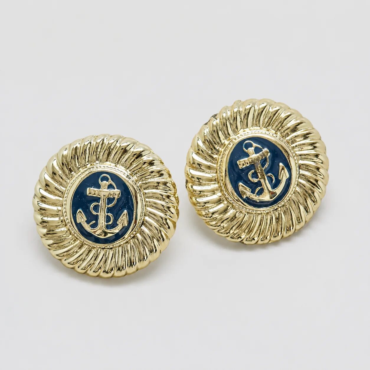 Vintage Navy Anchor Button Earrings