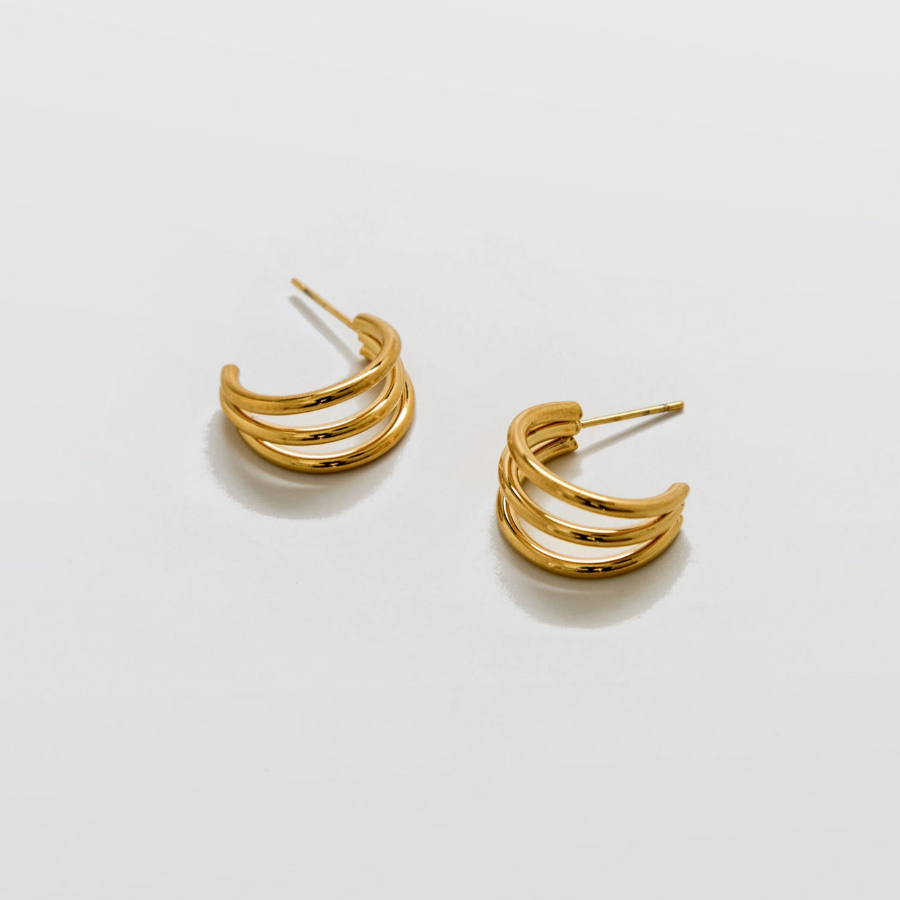 Triple Arc Gold Hoop Earrings