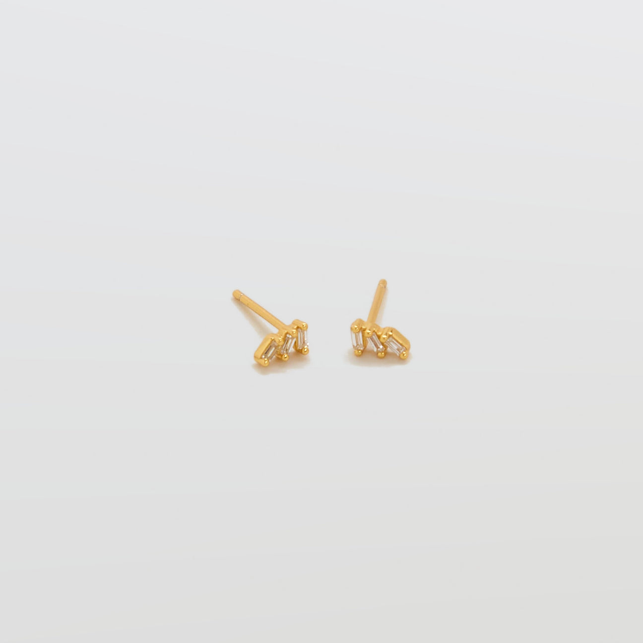 White Triple Baguette Gold Studs - Admiral Row