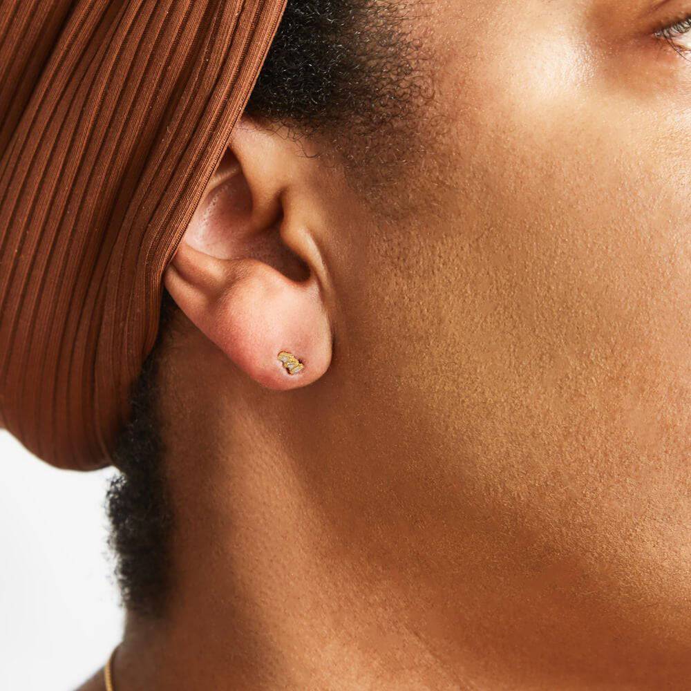 White Triple Baguette Gold Studs - Admiral Row