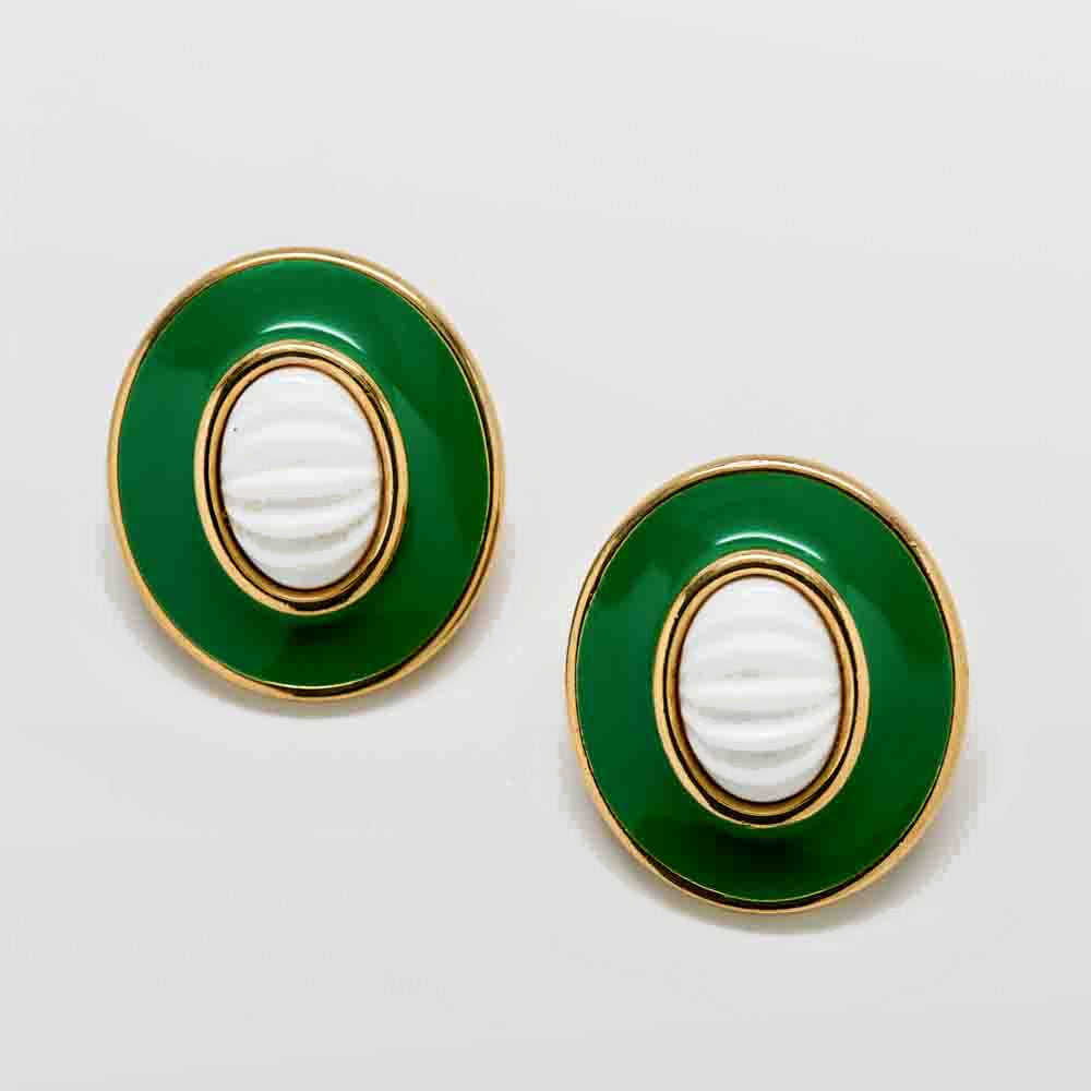 Vintage Monet Green Enamel Clip-On Earrings