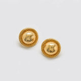 Vintage gold rope-trim dome stud earrings, front view