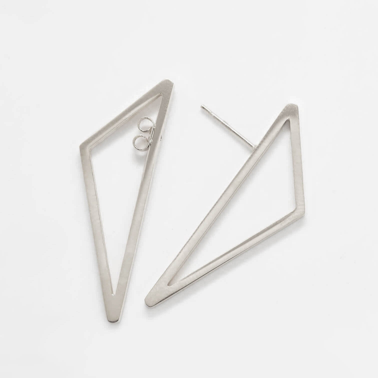 Double-Sided Silver Geometric Triangle Earrings