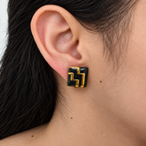 Vintage Monet Black and Gold Geometric Clip-On Earrings
