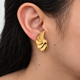 Vintage Monet Gold Sculptural Leaf Clip-On Earrings