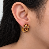Vintage Brown Enamel and Gold Clip Hoop Earrings