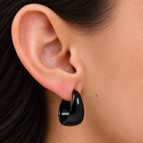 Vintage Black Tapered Clip-On Hoop Earrings — on-model alternate, selective retouch v7